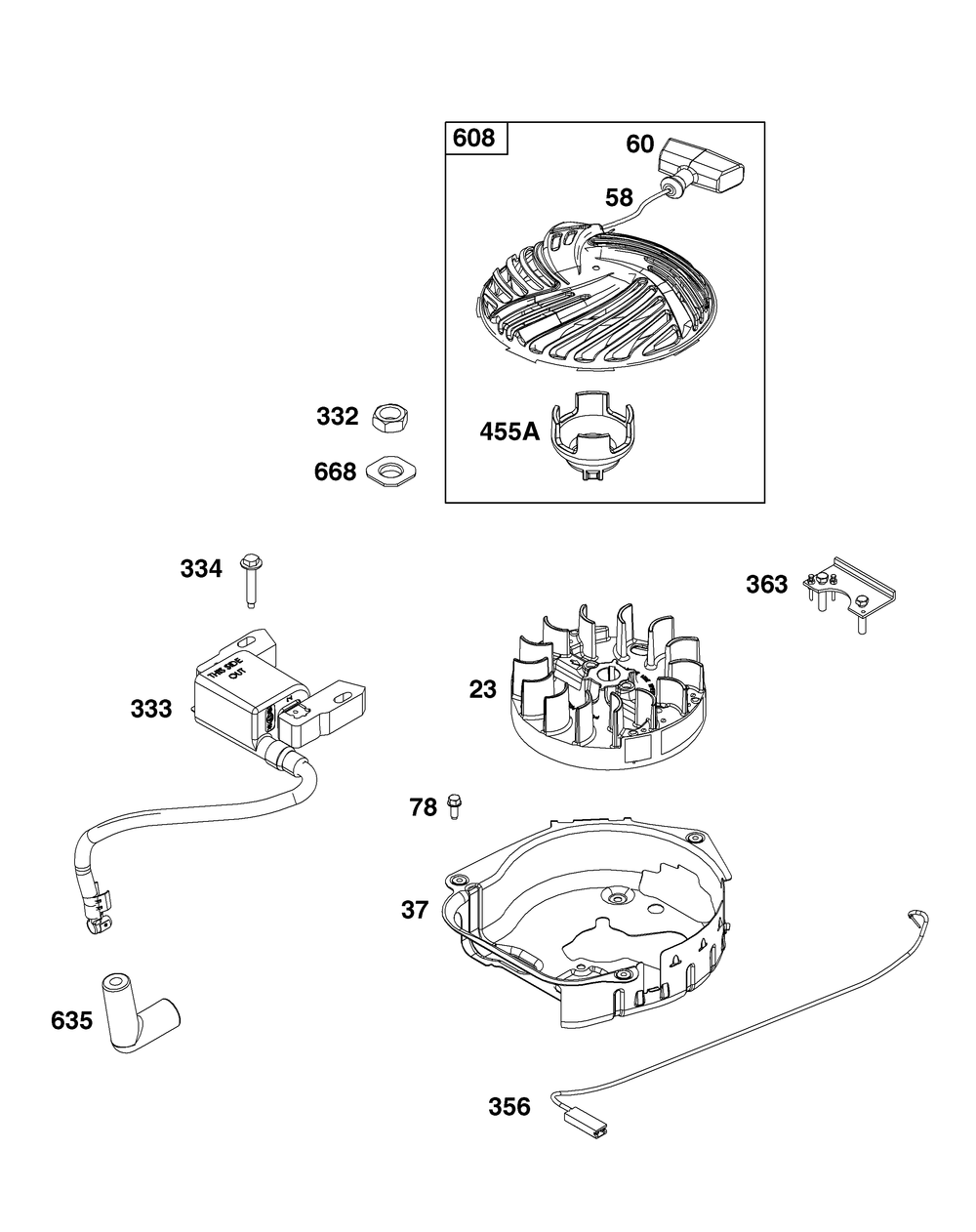 Flywheel, Ignition, And Starter Group Diagram and Parts List for 09P702-0234-H5 020000 - 09Z999 Briggs and Stratton Engine